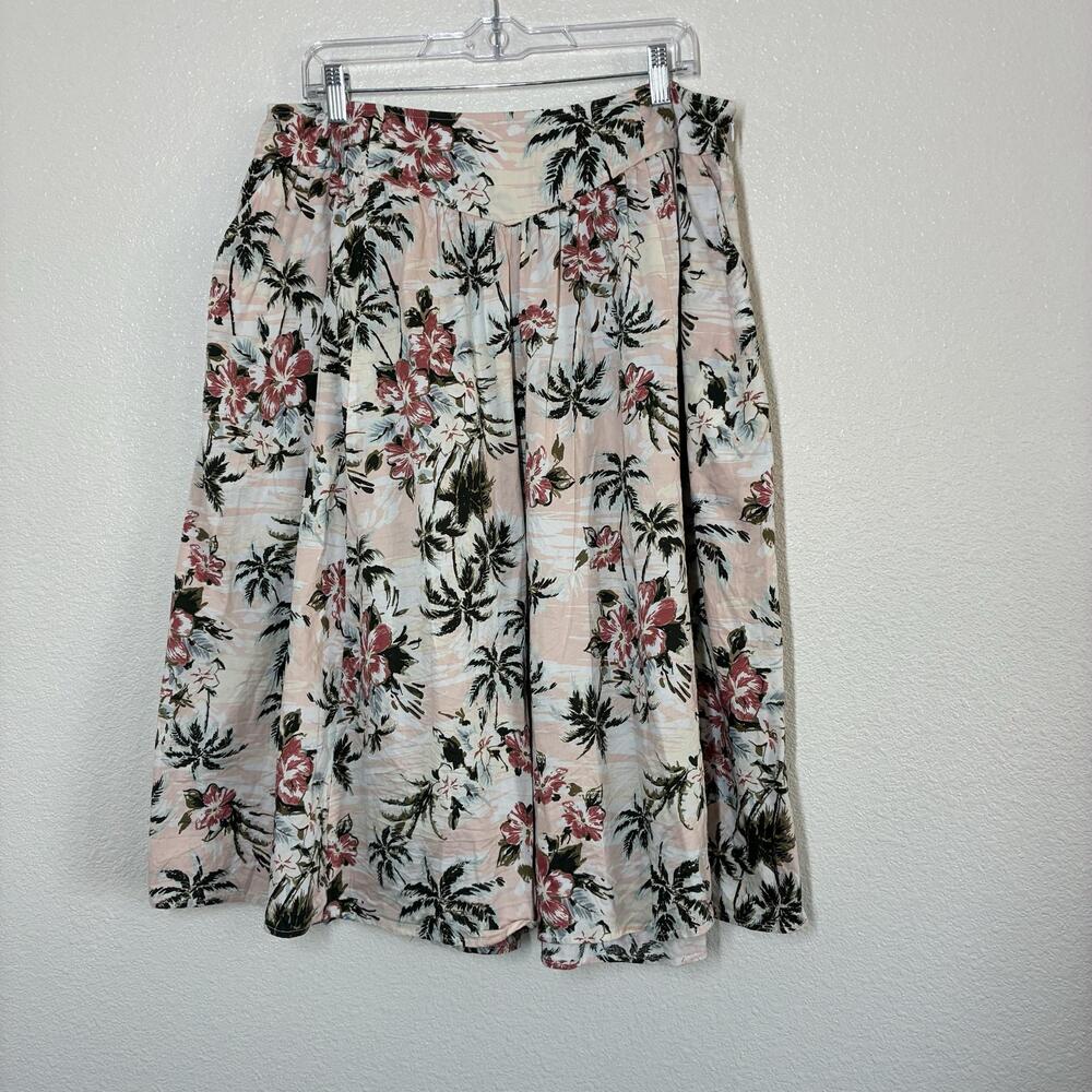 Torrid Skirt Womens 14 Pink Tropical Floral Pleated A-Line Full Midi Stretch